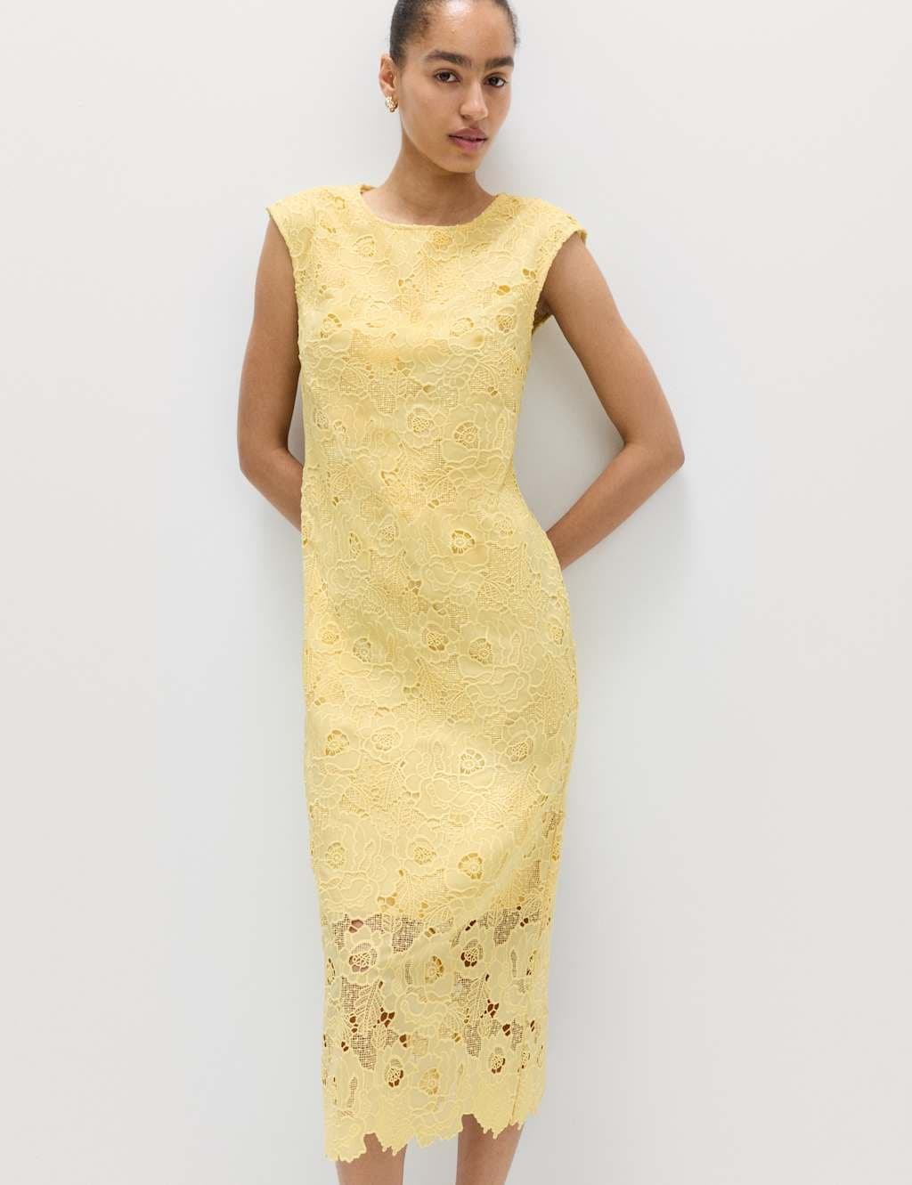 Marks & Spencer M&S Lace Cutwork Detail Midi Column Dress Buttercup