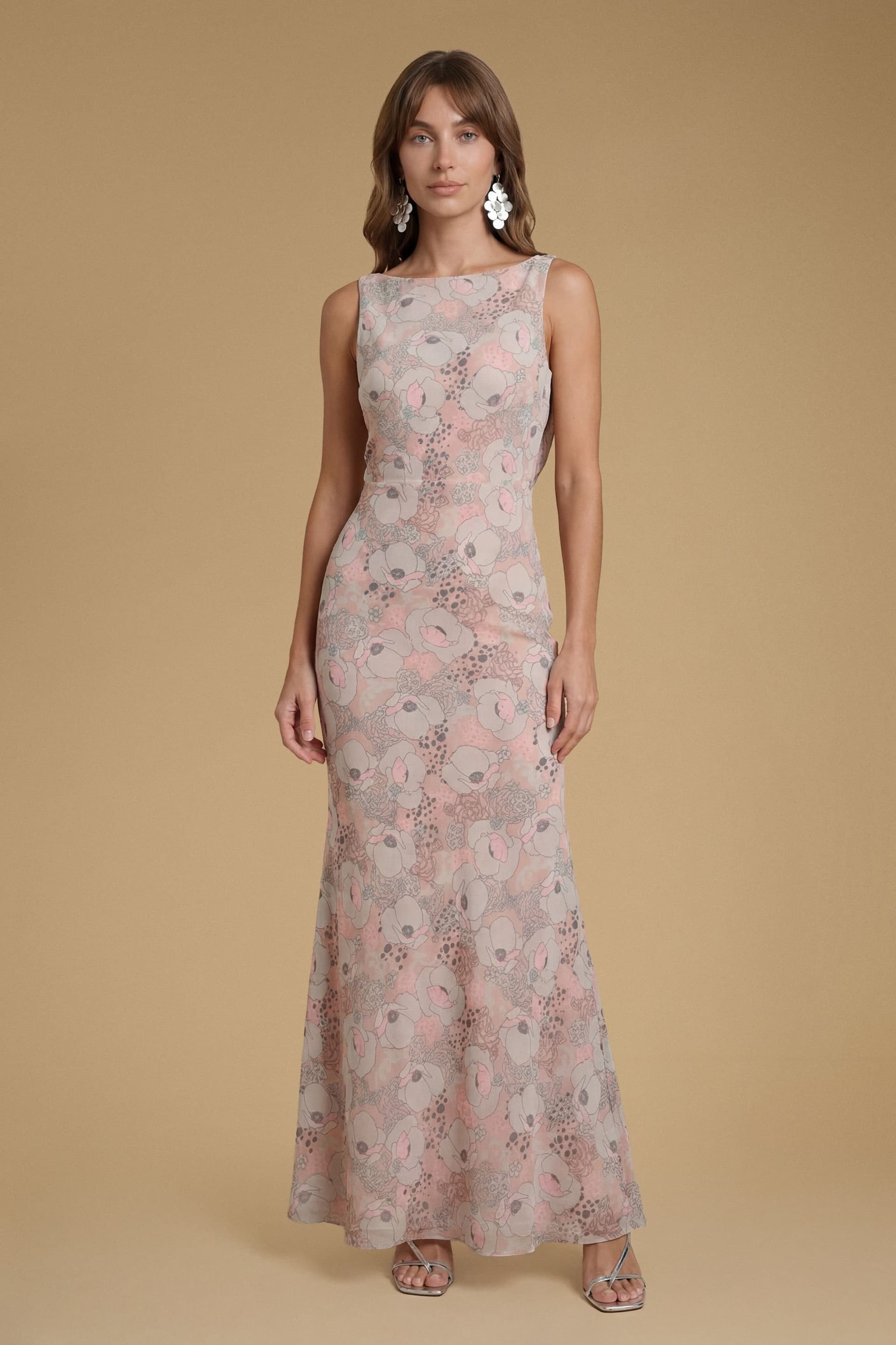 Oasis Oasis Women's Lace Cowl Back Chiffon Printed Maxi Dress in Rose