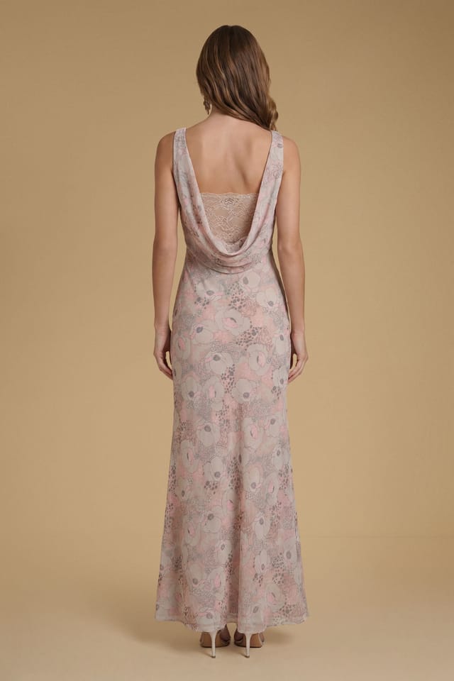 Oasis Oasis Women's Lace Cowl Back Chiffon Printed Maxi Dress in Rose - 2