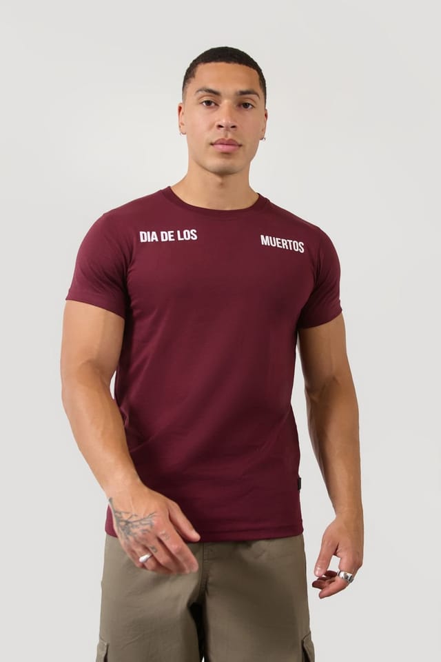 LONDON ATTITUDE LONDON ATTITUDE Men's Burgundy Mexico City Dia De Los Muertos Skull Graphic T-Shirt - 2