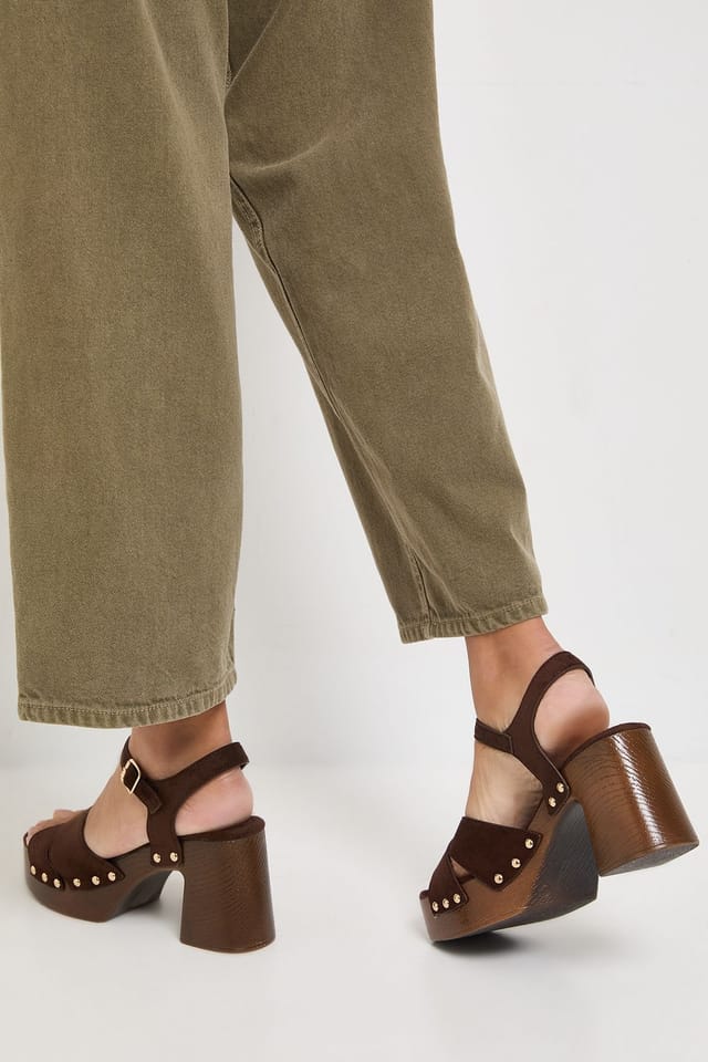 Oasis Oasis Women's Maddy Faux Suede High Heel Chunky Platform Sandals in Chocolate - 3