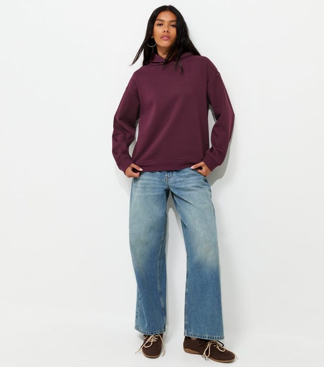 New Look Women's Dark Burgundy Cotton Rich Long Sleeve Hoodie New Look - 2