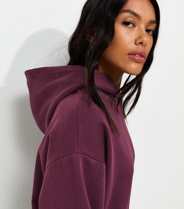 New Look Women's Dark Burgundy Cotton Rich Long Sleeve Hoodie New Look - 3