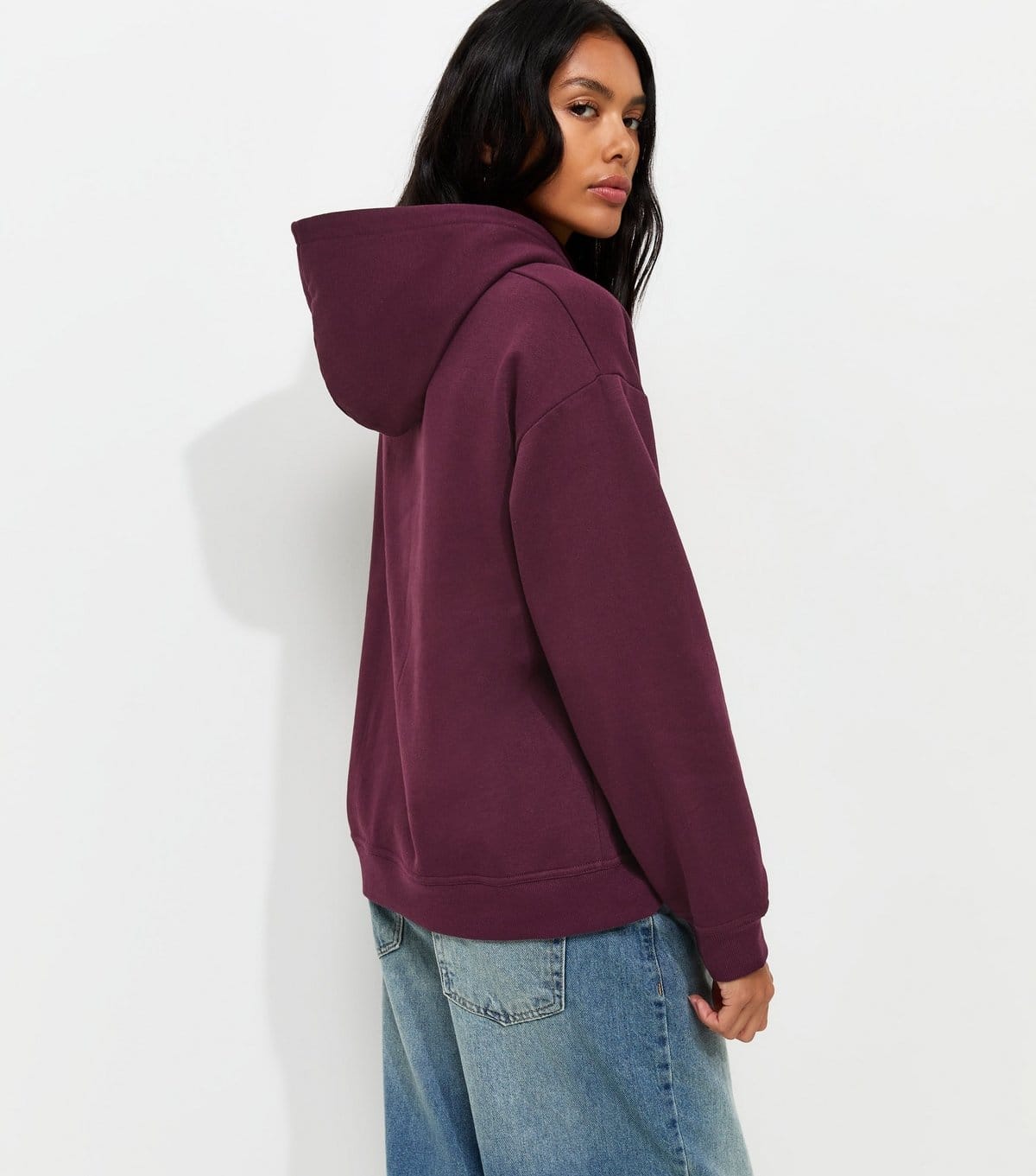 New Look Women's Dark Burgundy Cotton Rich Long Sleeve Hoodie New Look - 4