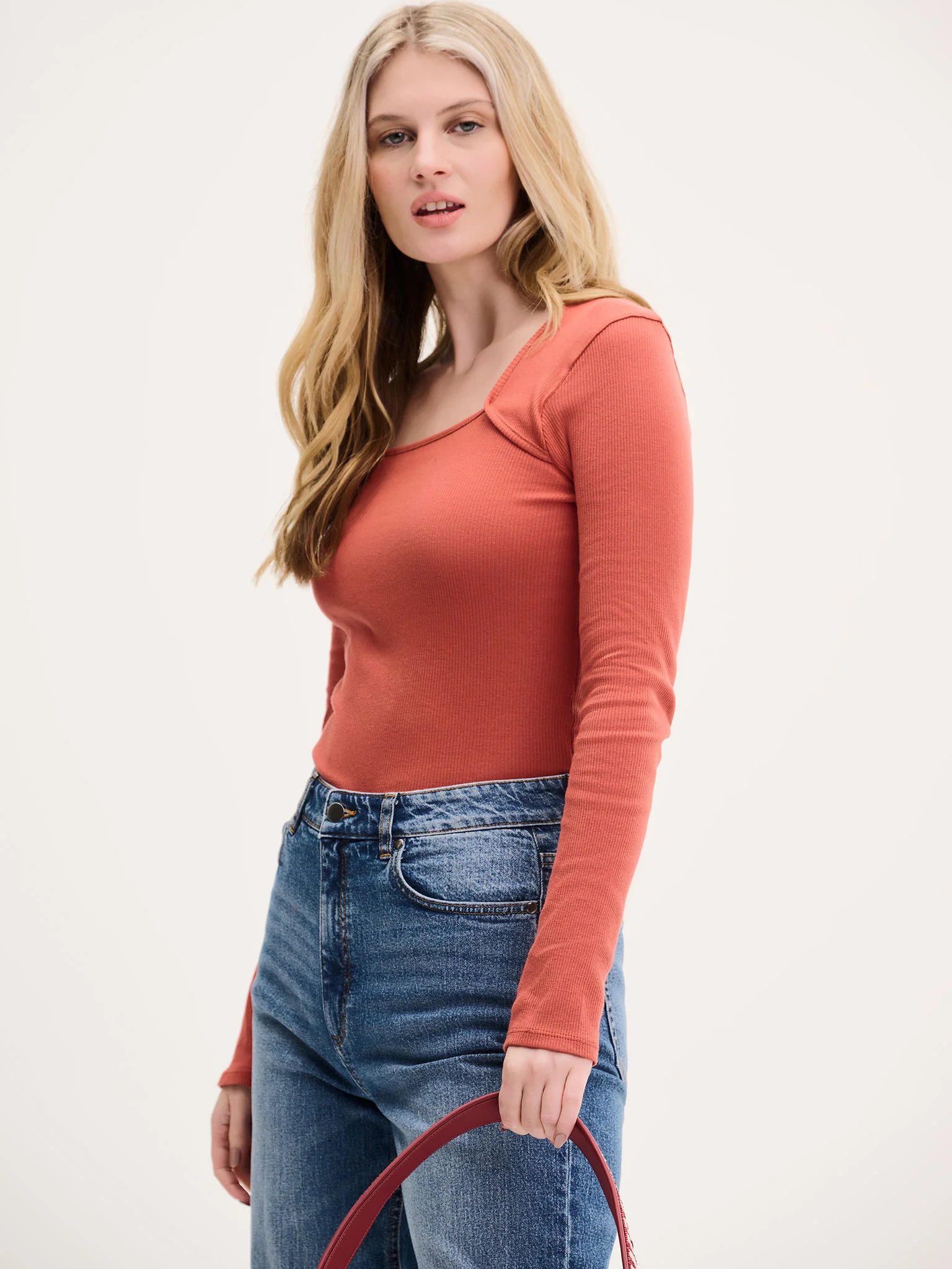 OMNES Fearne Square Neck Jersey Top in Brick Orange - 2