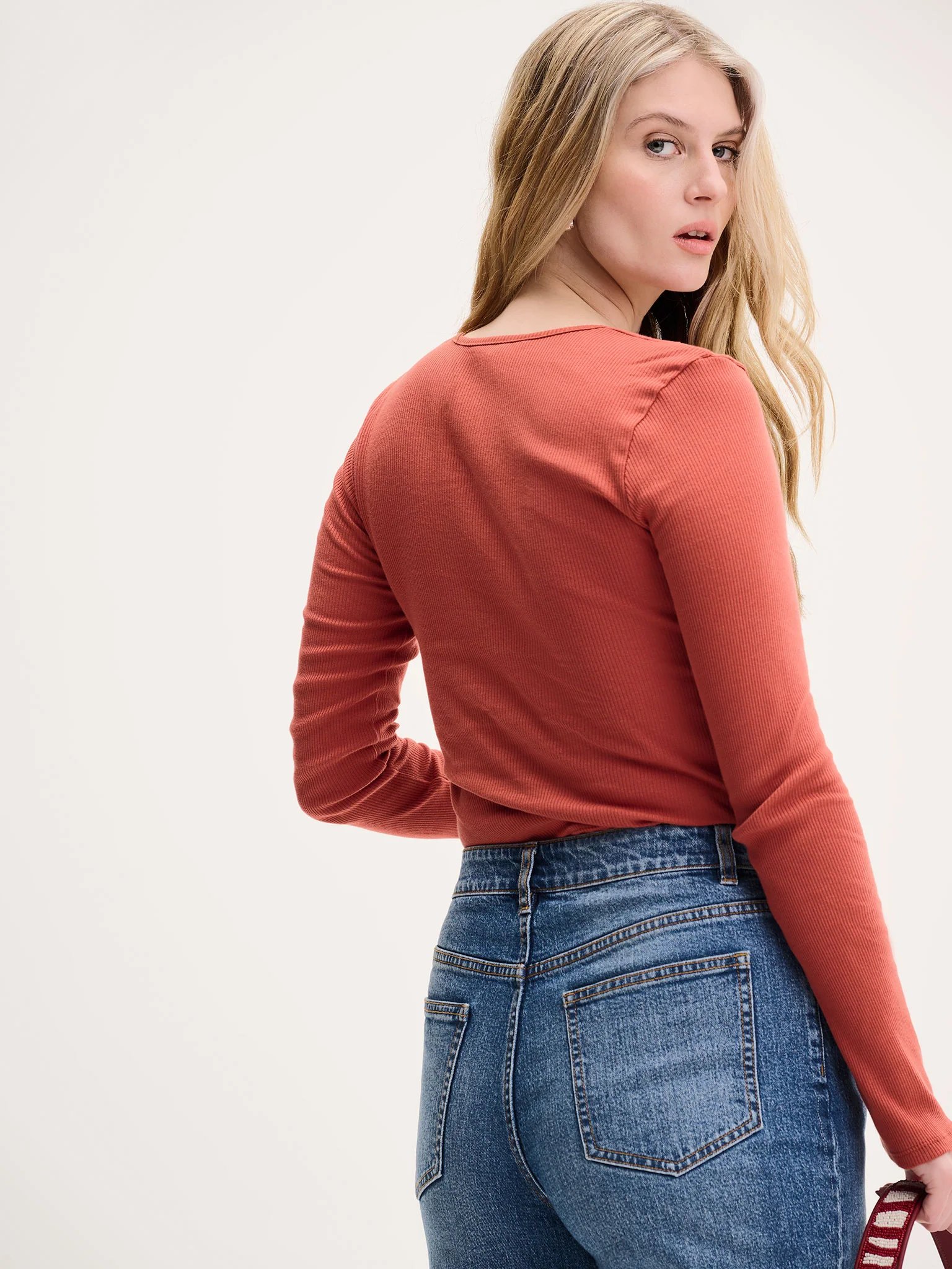 OMNES Fearne Square Neck Jersey Top in Brick Orange - 3