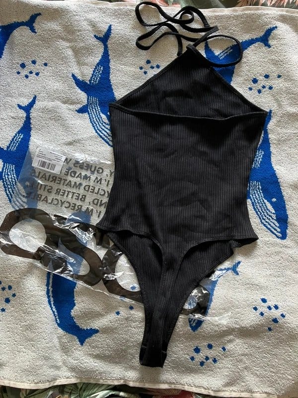 ASOS Black Rib Halter Neck Bodysuit Size 12