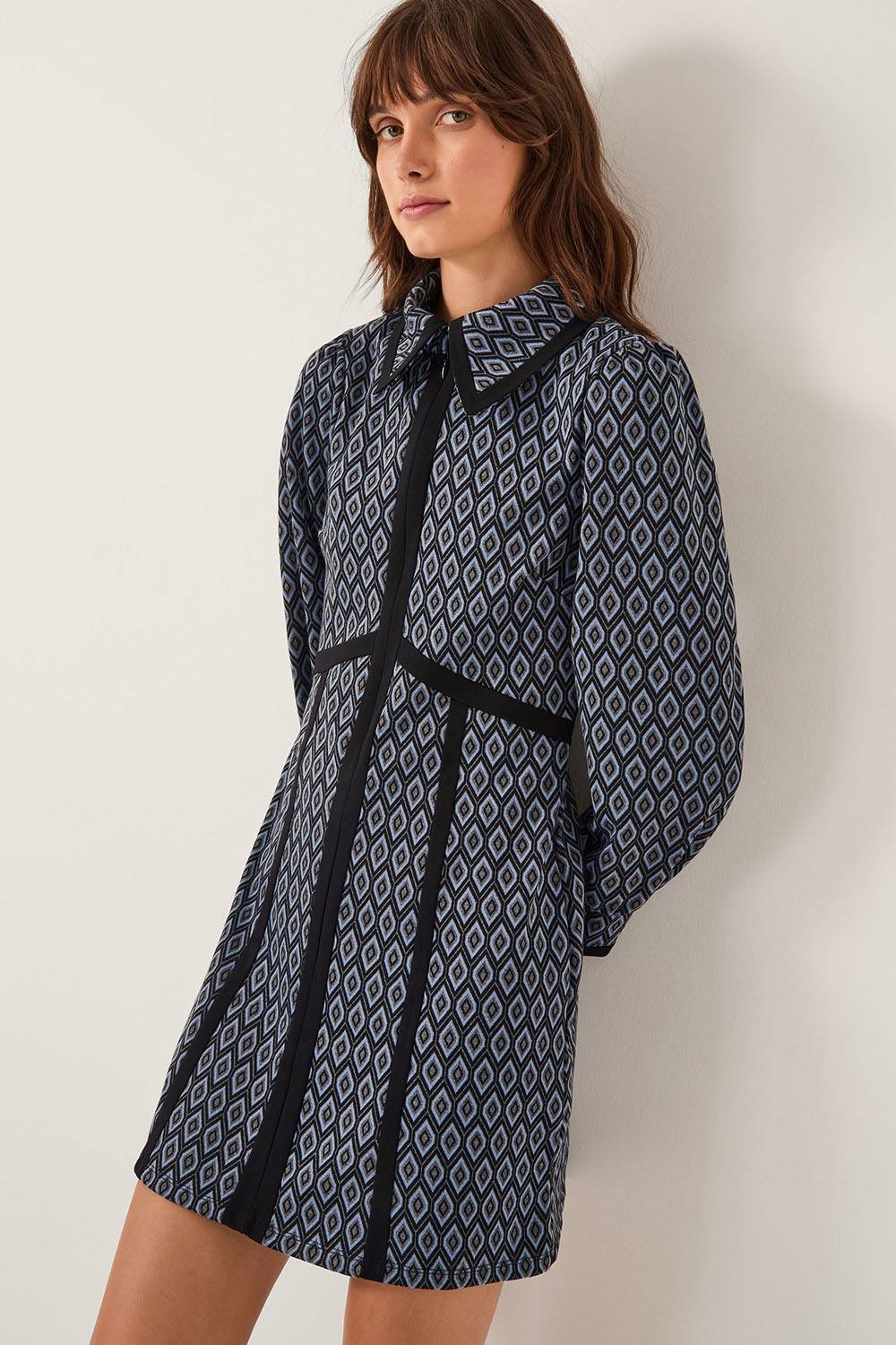 Monsoon Monsoon Women's Jen Jacquard Jersey Mini Shirt Dress Grey - 2