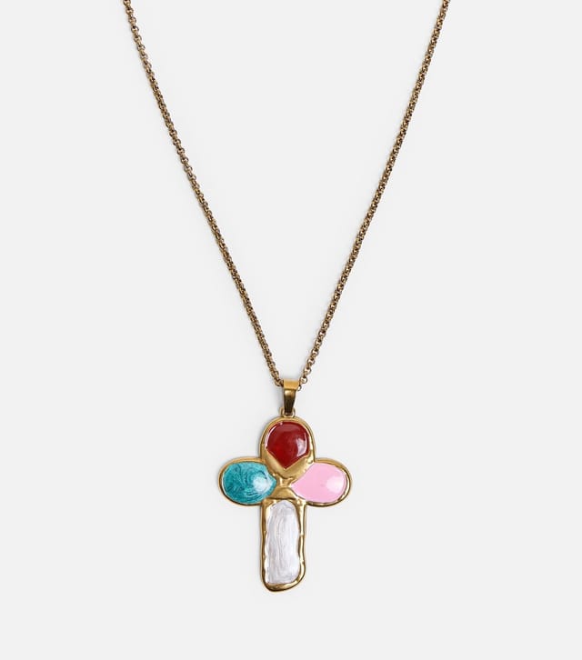 Public Desire Gold Tone Multicoloured Cross Necklace Public Desire New Look - 2