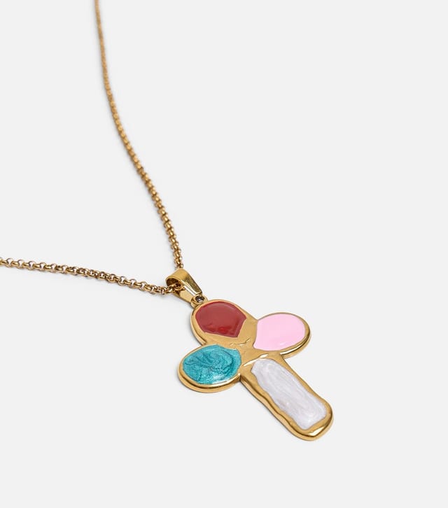 Public Desire Gold Tone Multicoloured Cross Necklace Public Desire New Look - 3