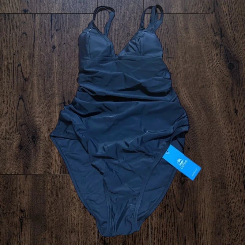 Cupshe black one piece swimsuit cupshe tummy control ruched swimwear uk 8/10 upf50