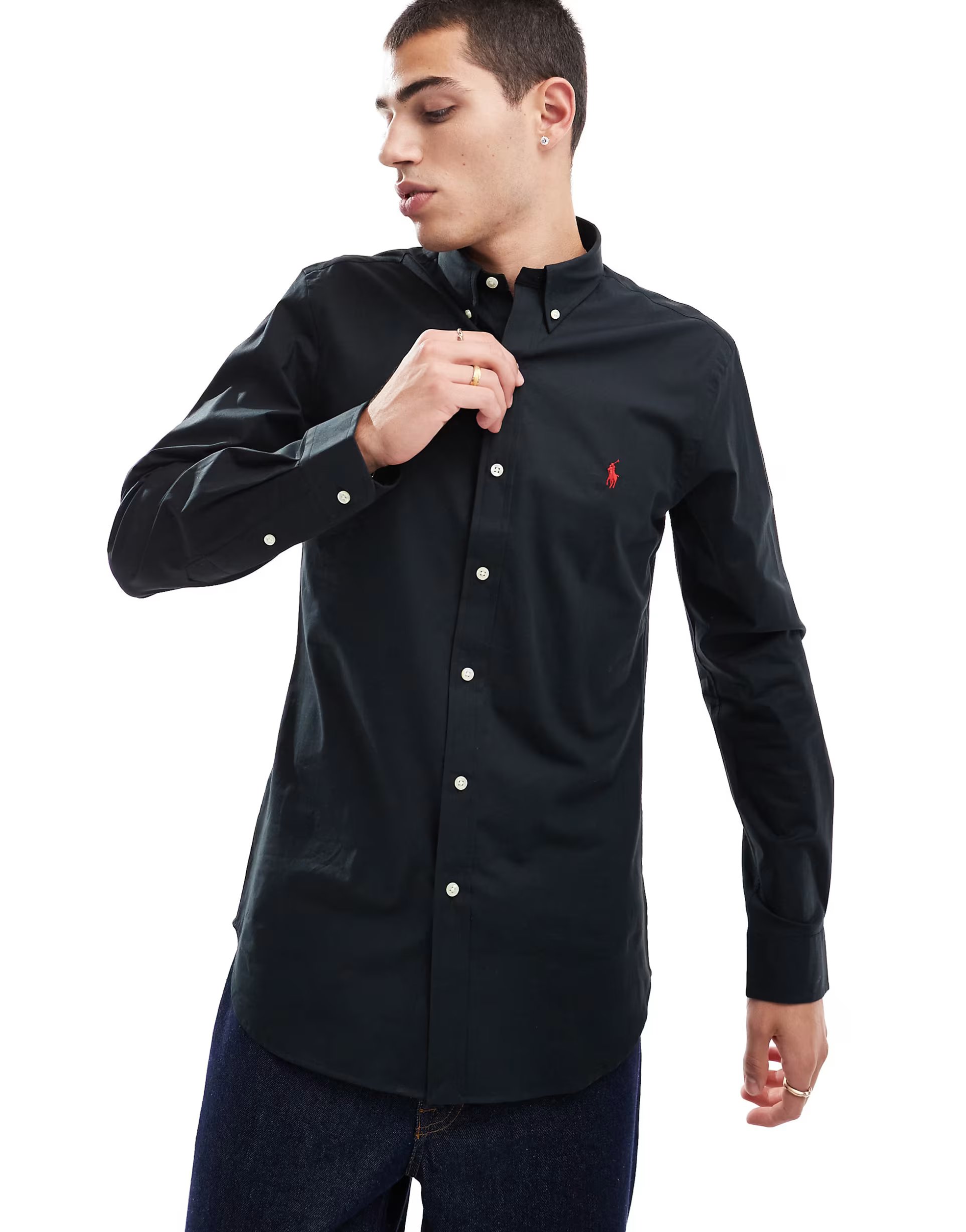 ASOS Polo Ralph Lauren slim fit stretch poplin shirt in black - 1