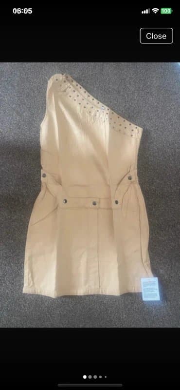 ASOS ASOS Design Beige One Shoulder Studded Utility Dress sz 12 BNWT 100% Cotton