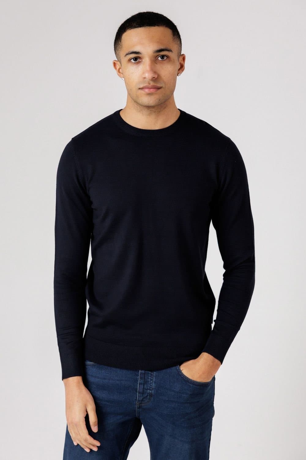 French Connection French Connection Men's Crew Neck Long Sleeve Knitted Jumper in Navy