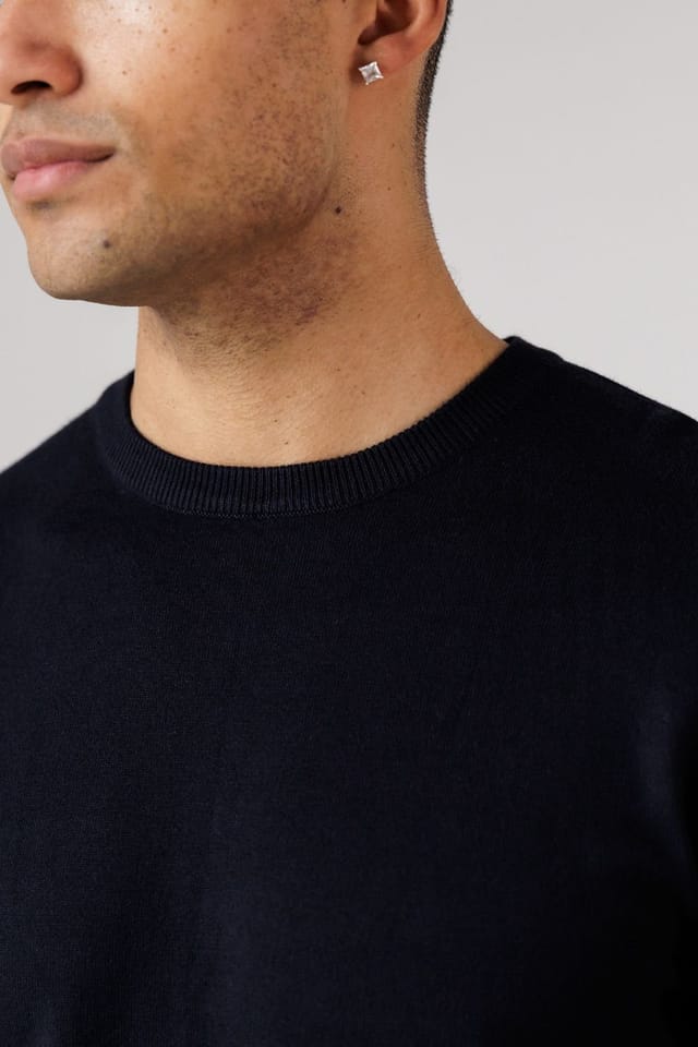 French Connection French Connection Men's Crew Neck Long Sleeve Knitted Jumper in Navy - 3