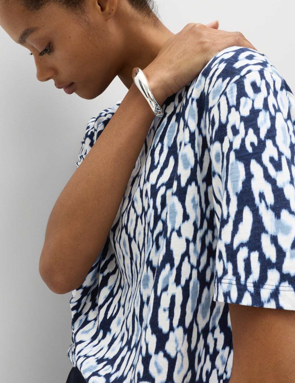 Marks & Spencer M&S Cotton Modal Blend Printed T-Shirt Blue Mix - 2