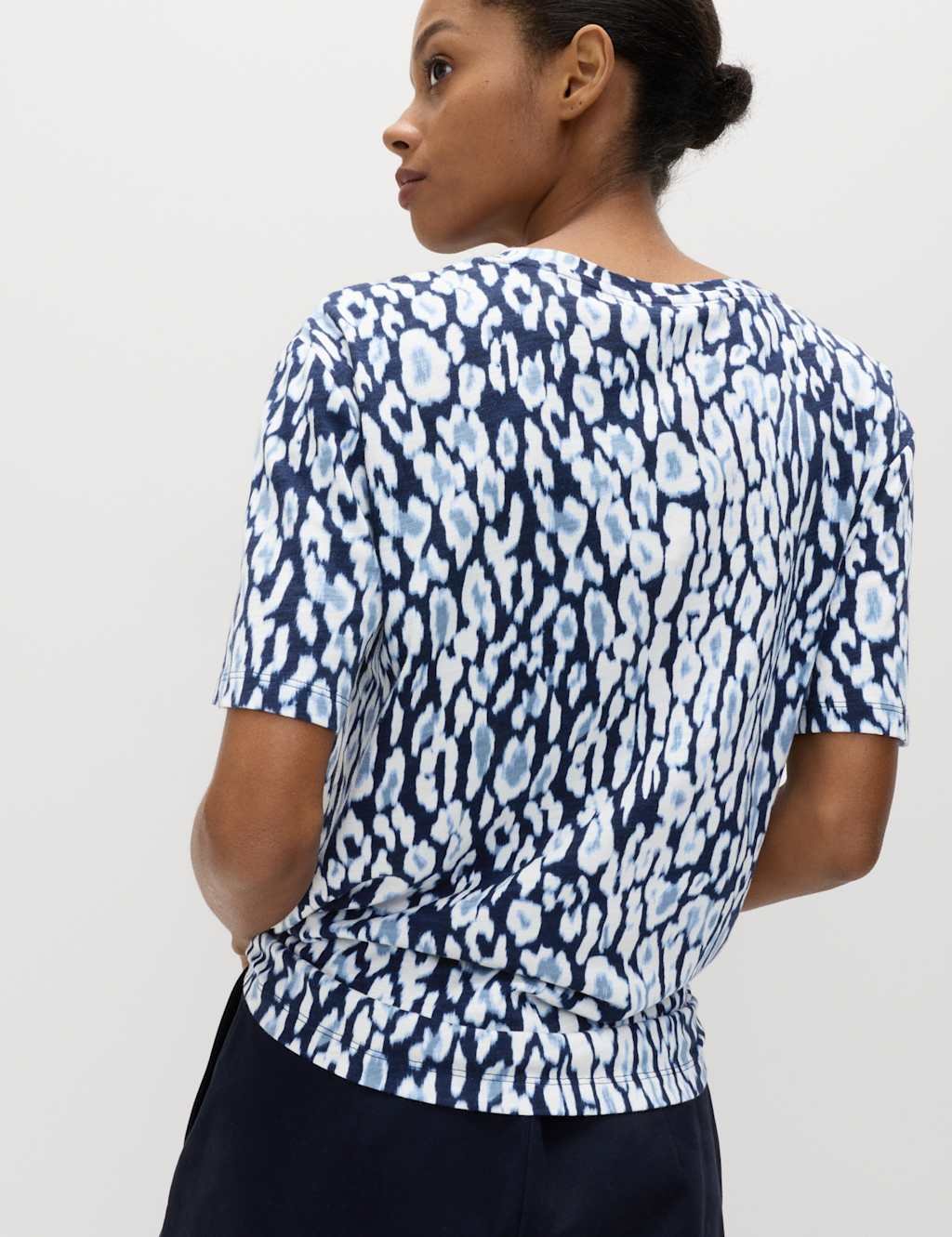 Marks & Spencer M&S Cotton Modal Blend Printed T-Shirt Blue Mix - 3