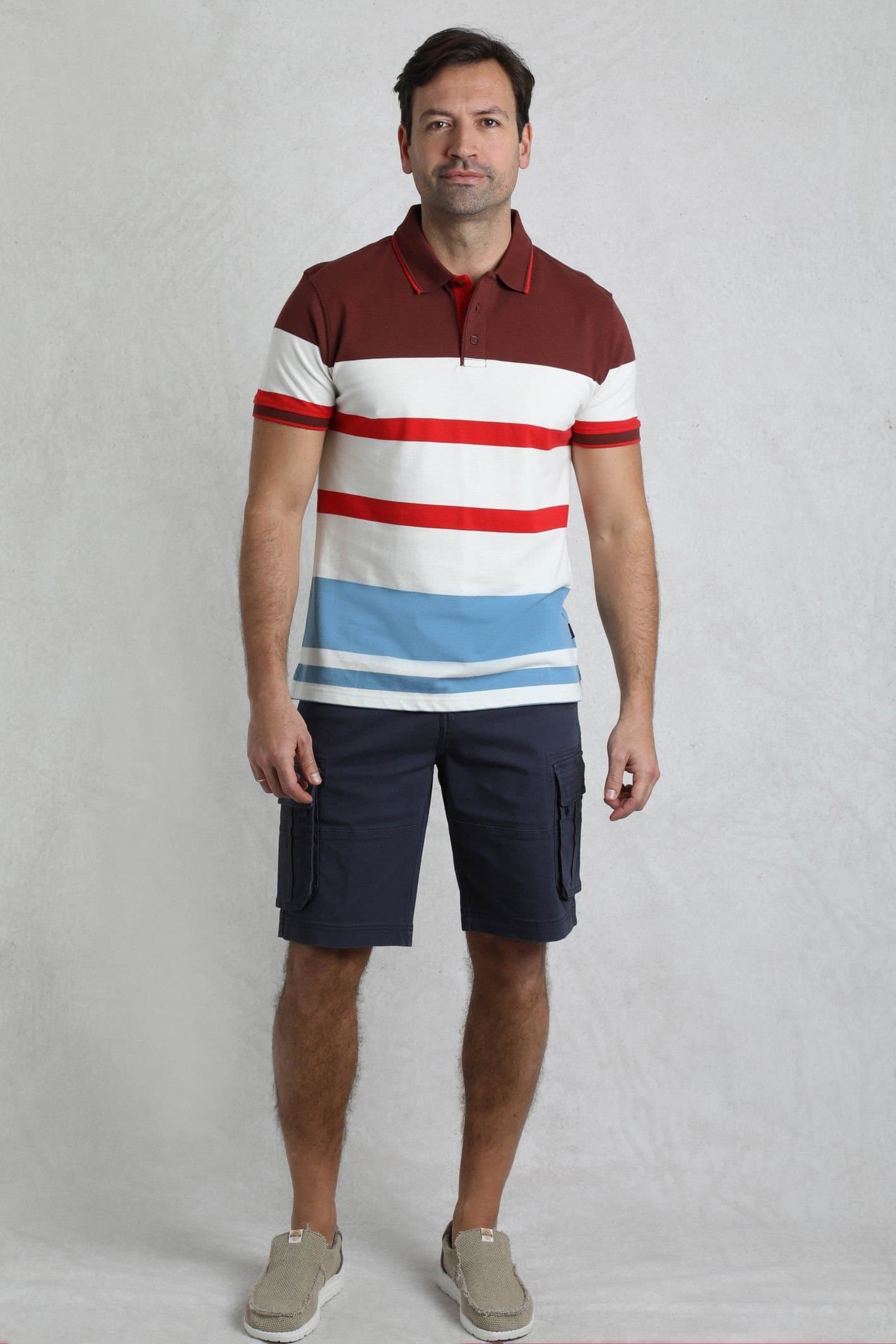 Weird Fish Weird Fish Men's Sunbury Cotton Striped Pique Polo Shirt in Scarlet