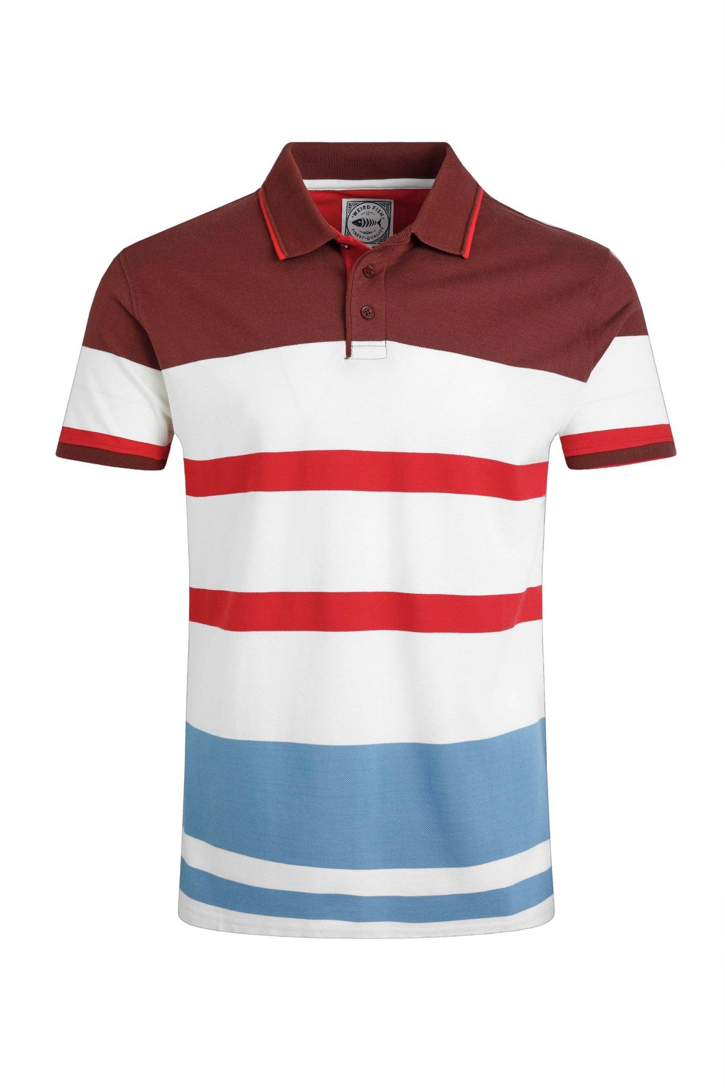 Weird Fish Weird Fish Men's Sunbury Cotton Striped Pique Polo Shirt in Scarlet - 2