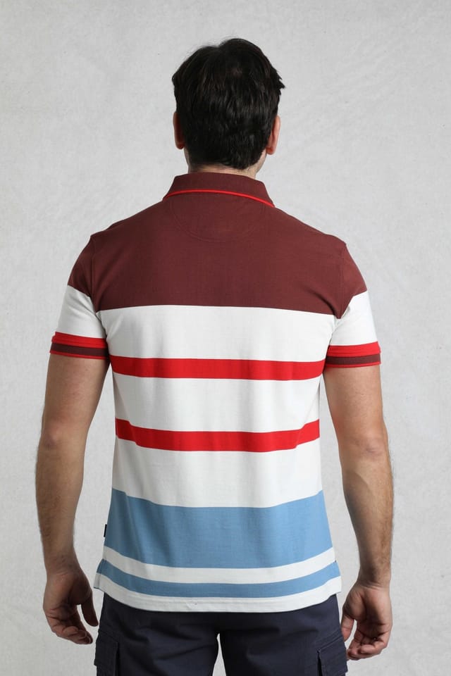 Weird Fish Weird Fish Men's Sunbury Cotton Striped Pique Polo Shirt in Scarlet - 3