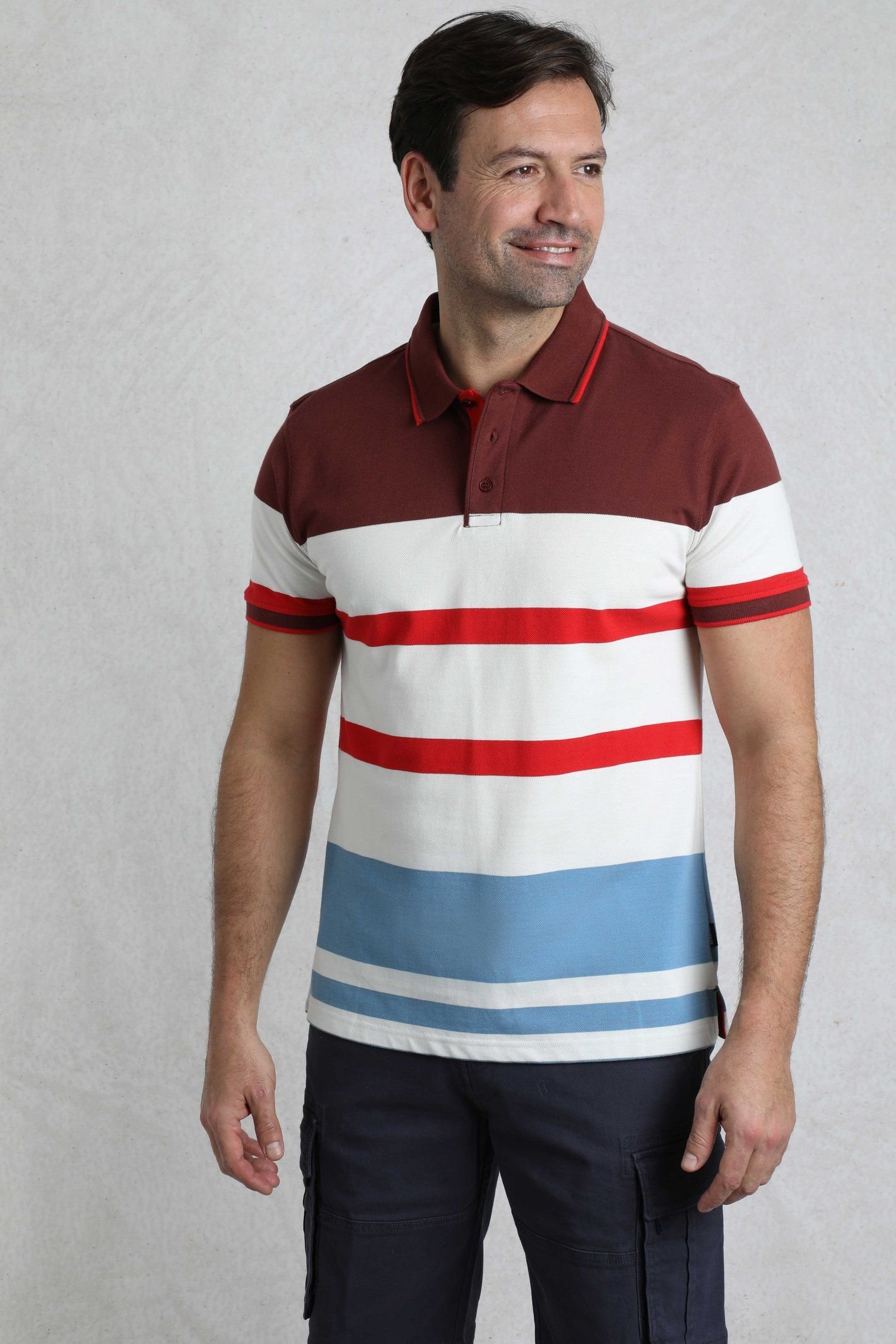 Weird Fish Weird Fish Men's Sunbury Cotton Striped Pique Polo Shirt in Scarlet - 4