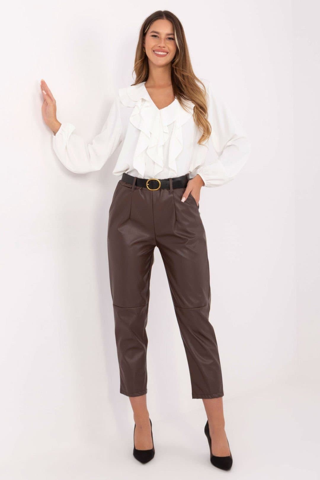 Love Lace Love Lace Women's Insulated Faux Leather Tapered Pants in Brown