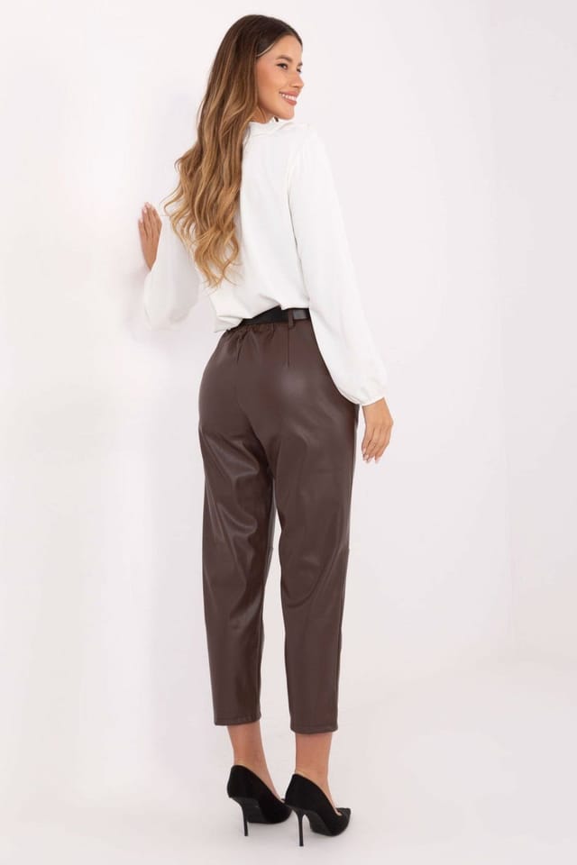 Love Lace Love Lace Women's Insulated Faux Leather Tapered Pants in Brown - 3