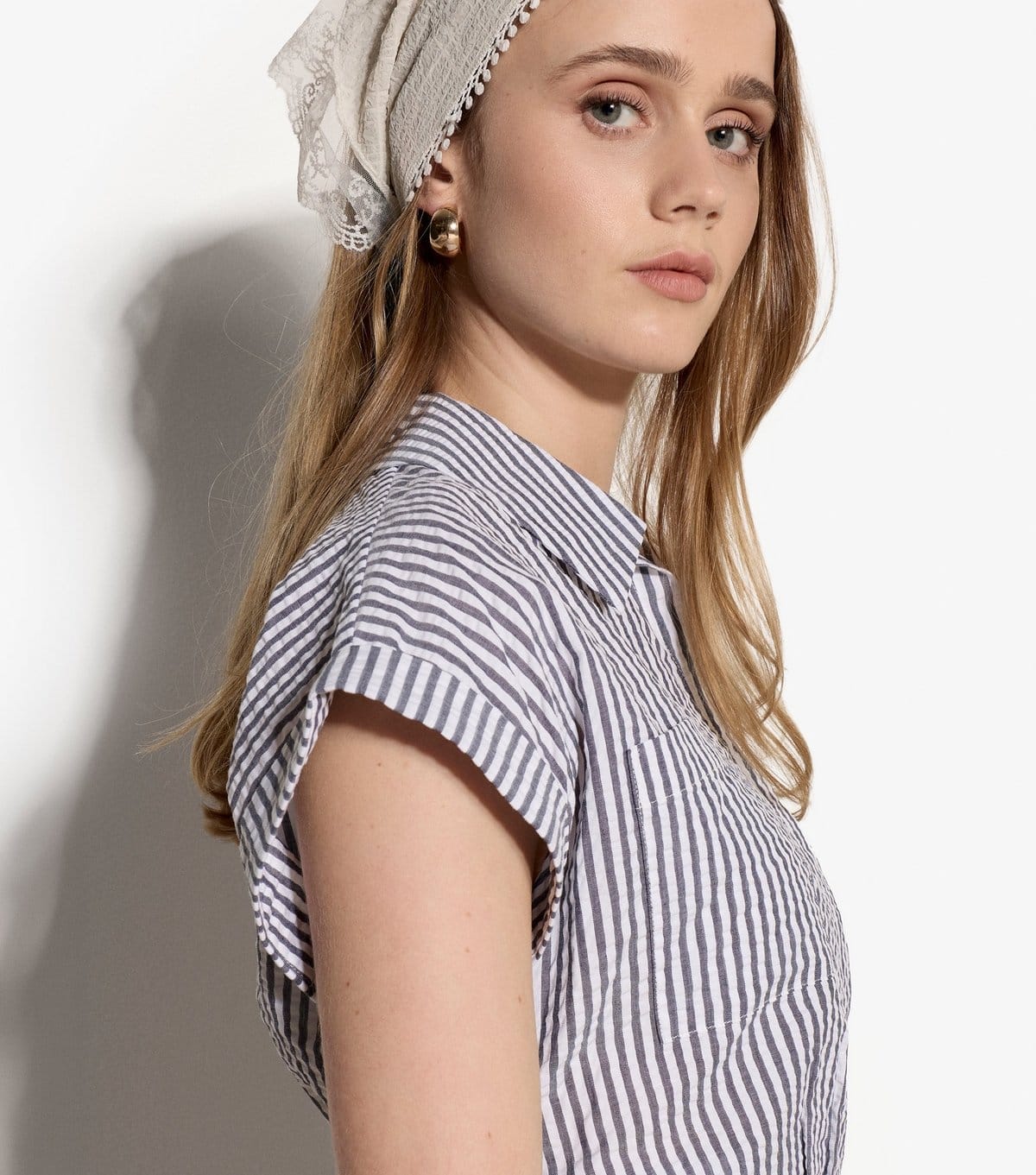 Apricot Blue Seersucker Stripe Top by New Look