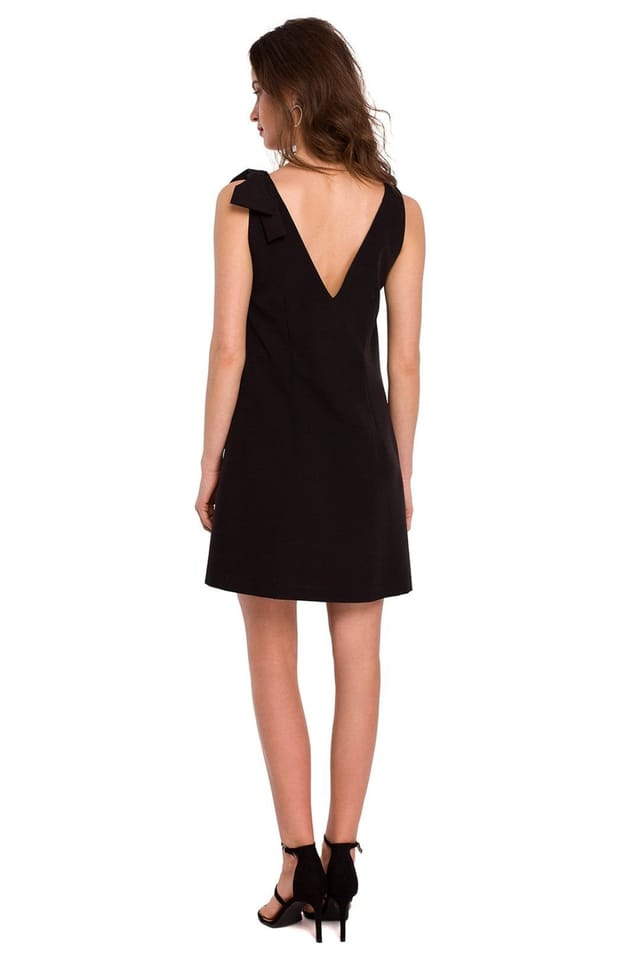 Love Lace Love Lace Women's Bow Shoulder Trapeze Day Dress with Zip in Black - 2