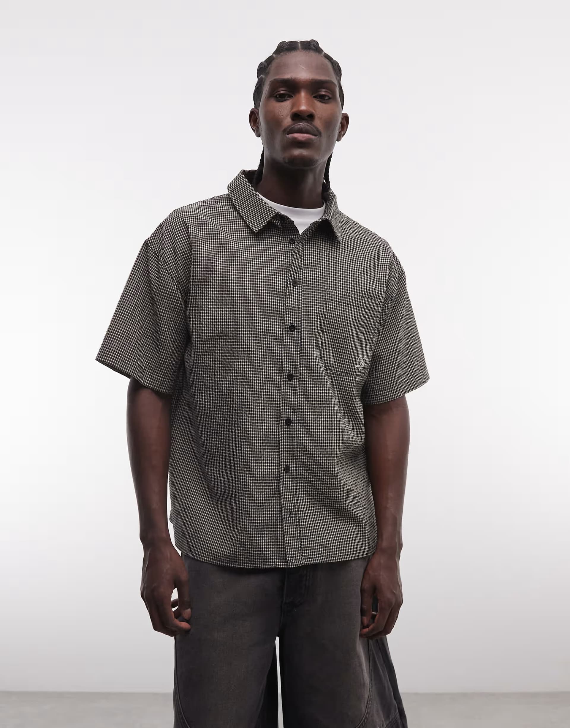 ASOS Liquor N Poker boxy micro check shirt in black & brown