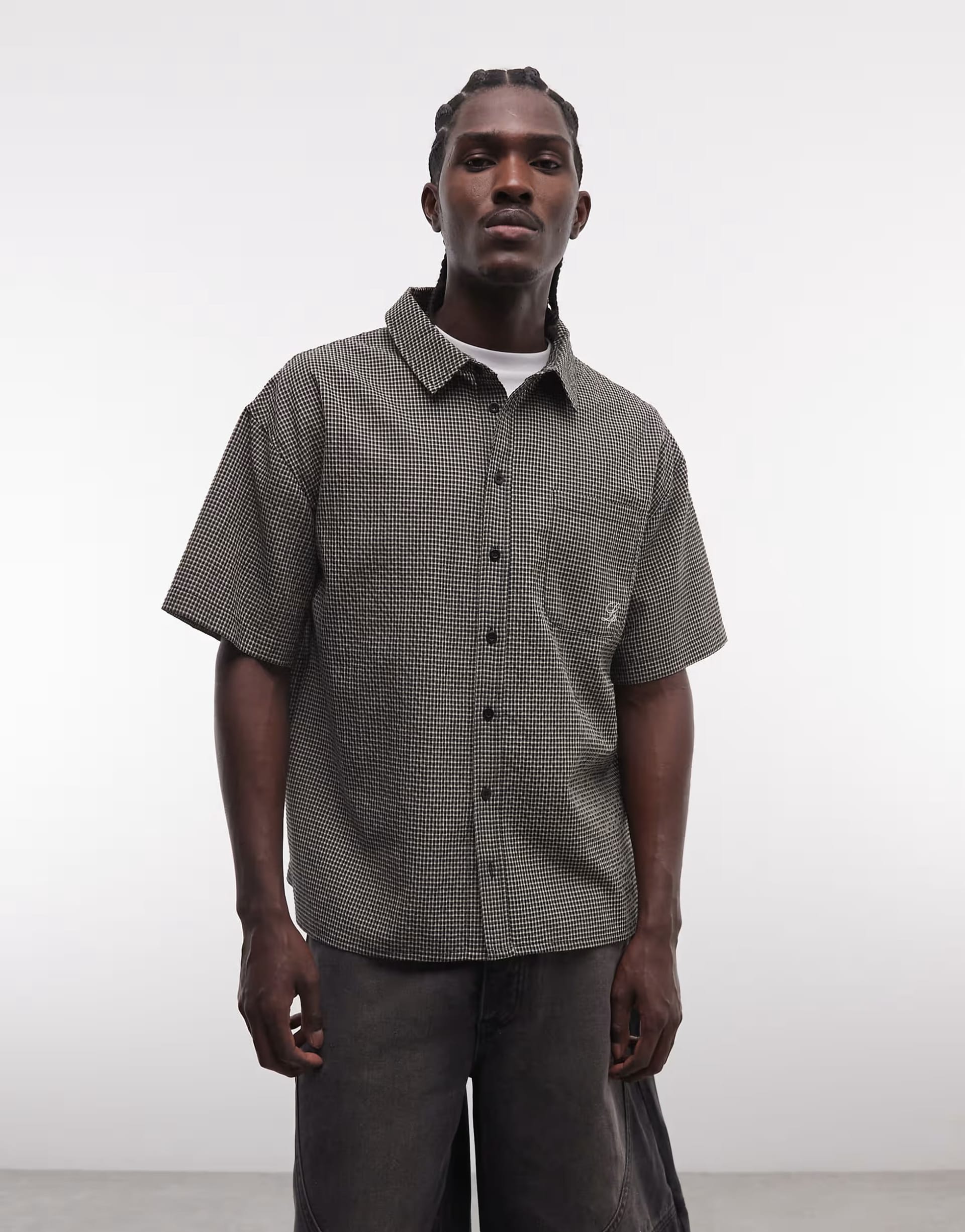 ASOS Black & Brown Check Boxy Shirt