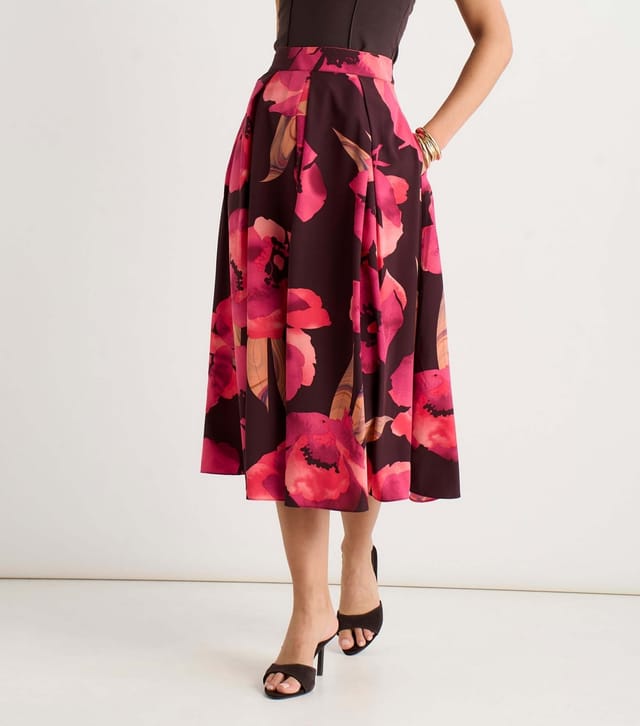 Gini London Women's Brown Floral Pleated Midi Skirt Gini London New Look - 2