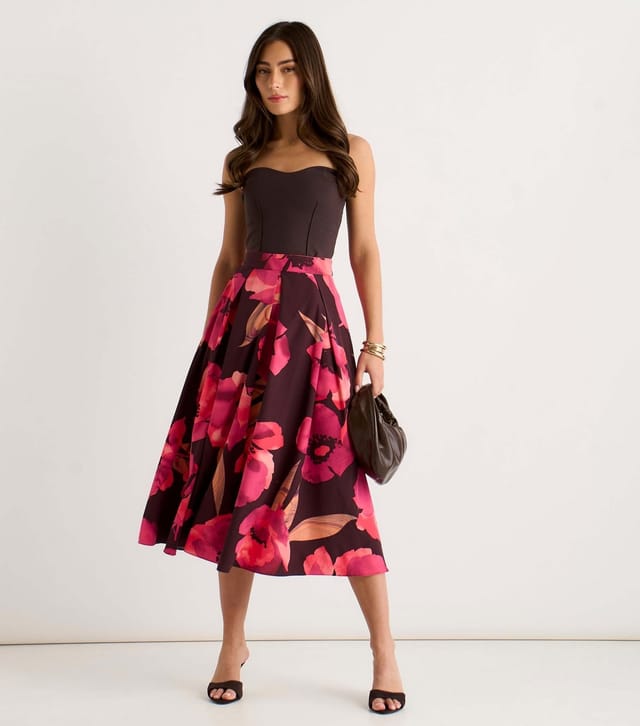 Gini London Women's Brown Floral Pleated Midi Skirt Gini London New Look - 3