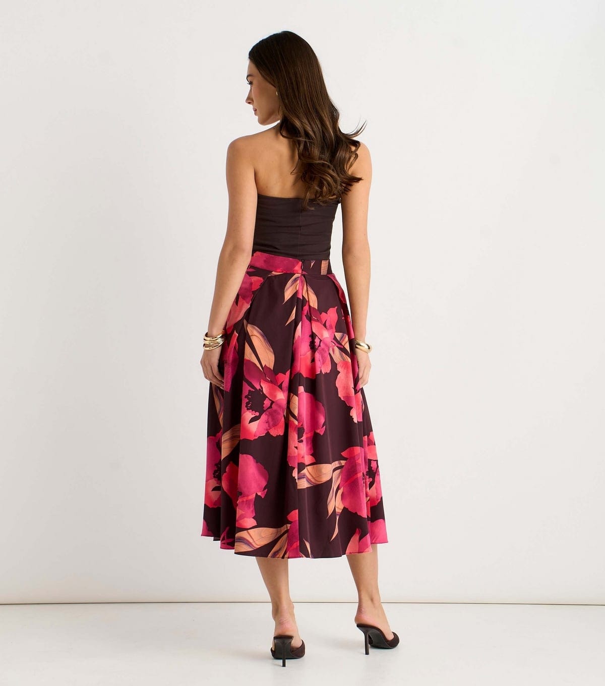 Gini London Women's Brown Floral Pleated Midi Skirt Gini London New Look - 4