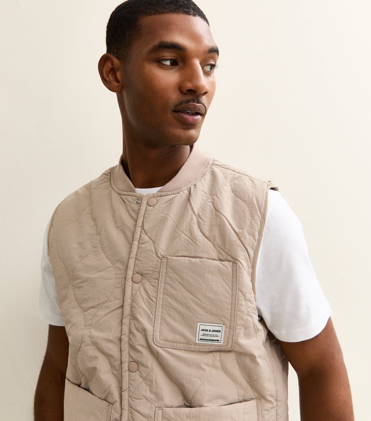 jack & jones Men's Oatmeal Regular Lightweight Gilet Jack & Jones New Look