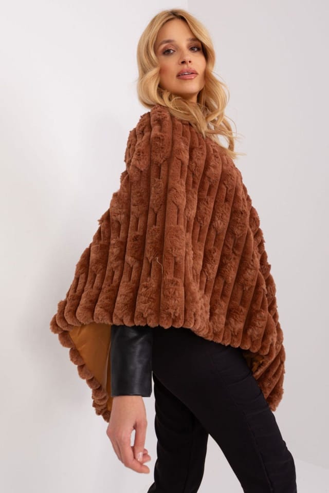 Love Lace Love Lace Women's Textured Polyester Everyday Round Neck Poncho in Brown - 2