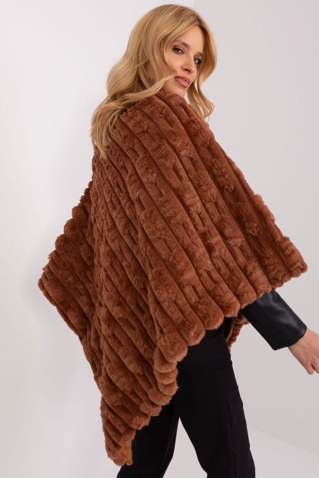 Love Lace Love Lace Women's Textured Polyester Everyday Round Neck Poncho in Brown - 3