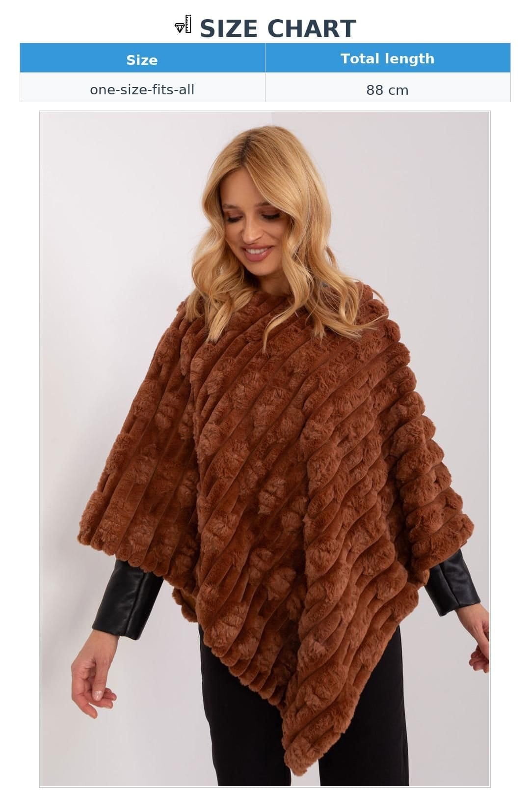 Love Lace Love Lace Women's Textured Polyester Everyday Round Neck Poncho in Brown - 4