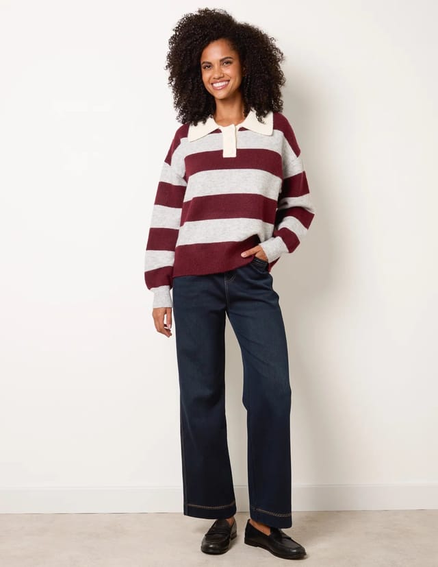 Blue Vanilla Stripe Knit Polo Jumper - 2