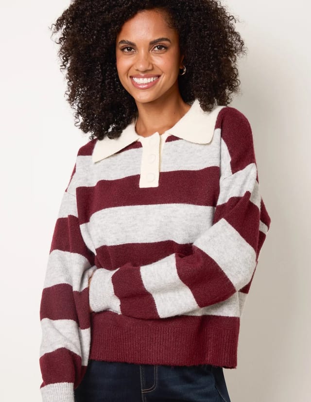 Blue Vanilla Stripe Knit Polo Jumper - 3