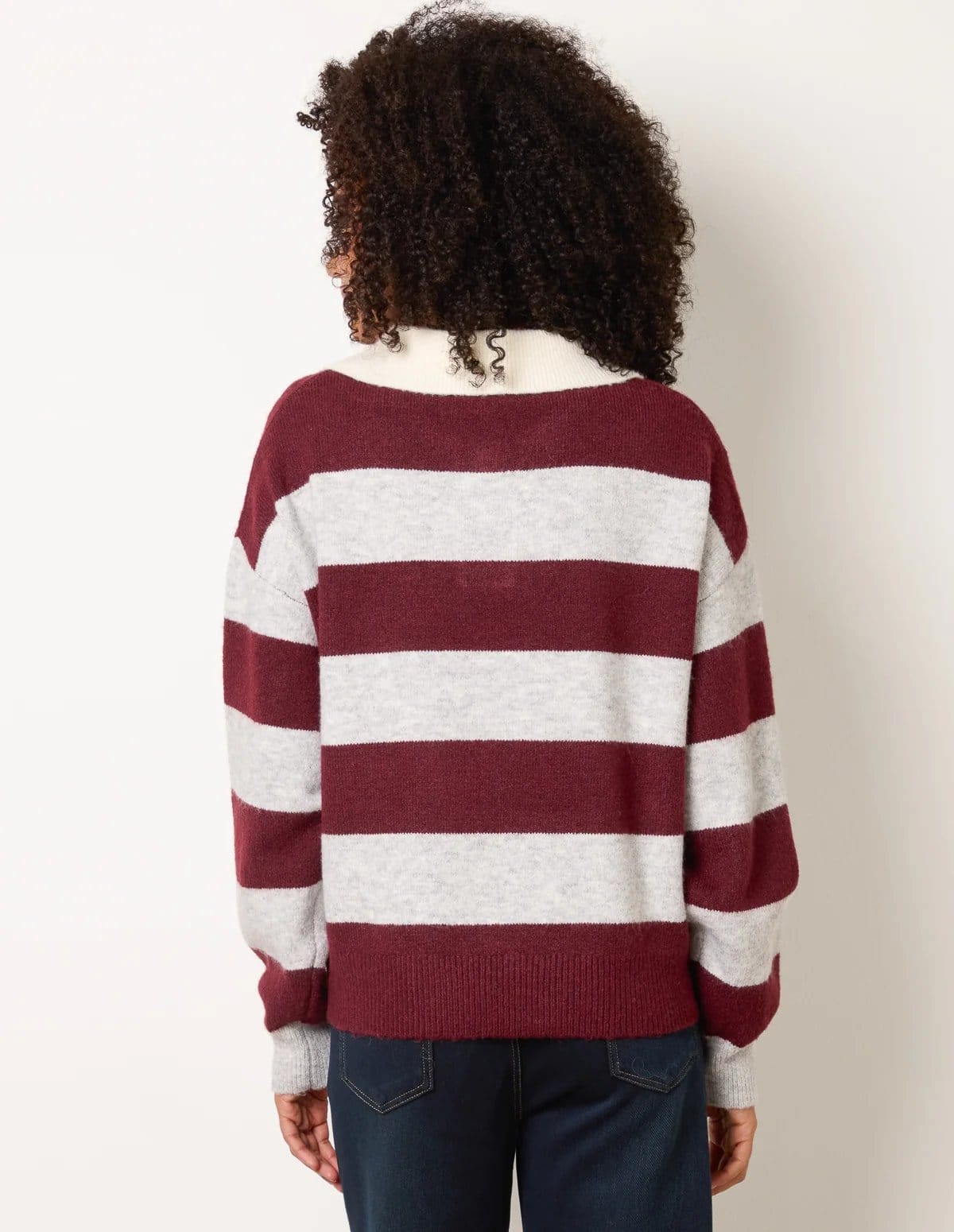 Blue Vanilla Stripe Knit Polo Jumper - 4