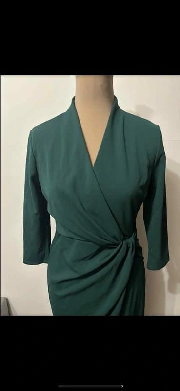ASOS Design dark green midi dress plain minimalist office knot wrap chest size S
