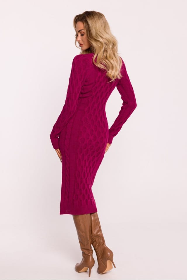 Love Lace Love Lace Women's Midi V Neck Fitted Variegated Sweater Dress in Pink - 2