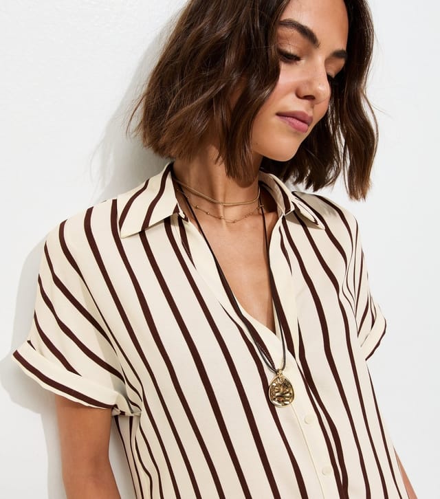 New Look Women's Brown Striped Short Sleeve Shirt New Look - 2