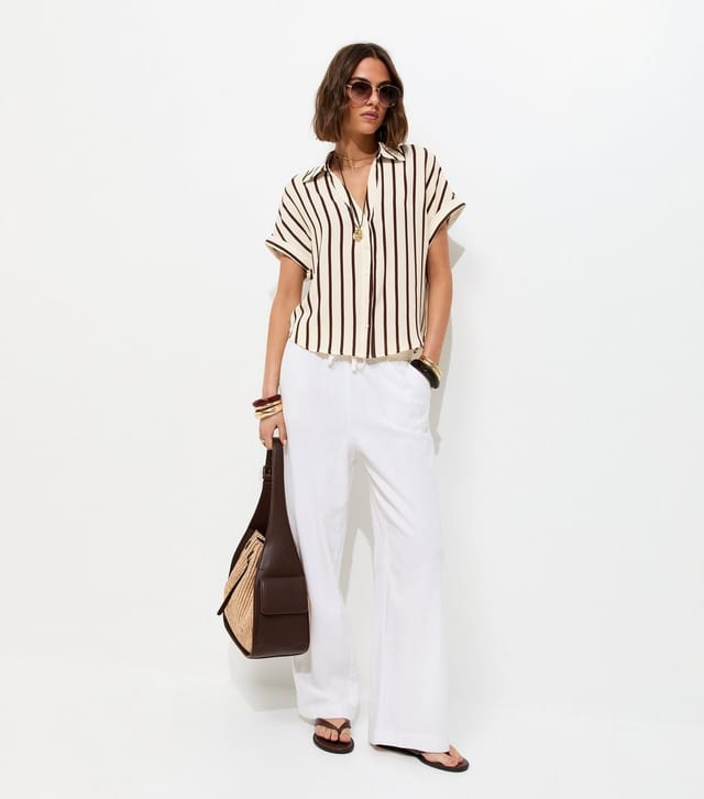 New Look Women's Brown Striped Short Sleeve Shirt New Look - 3