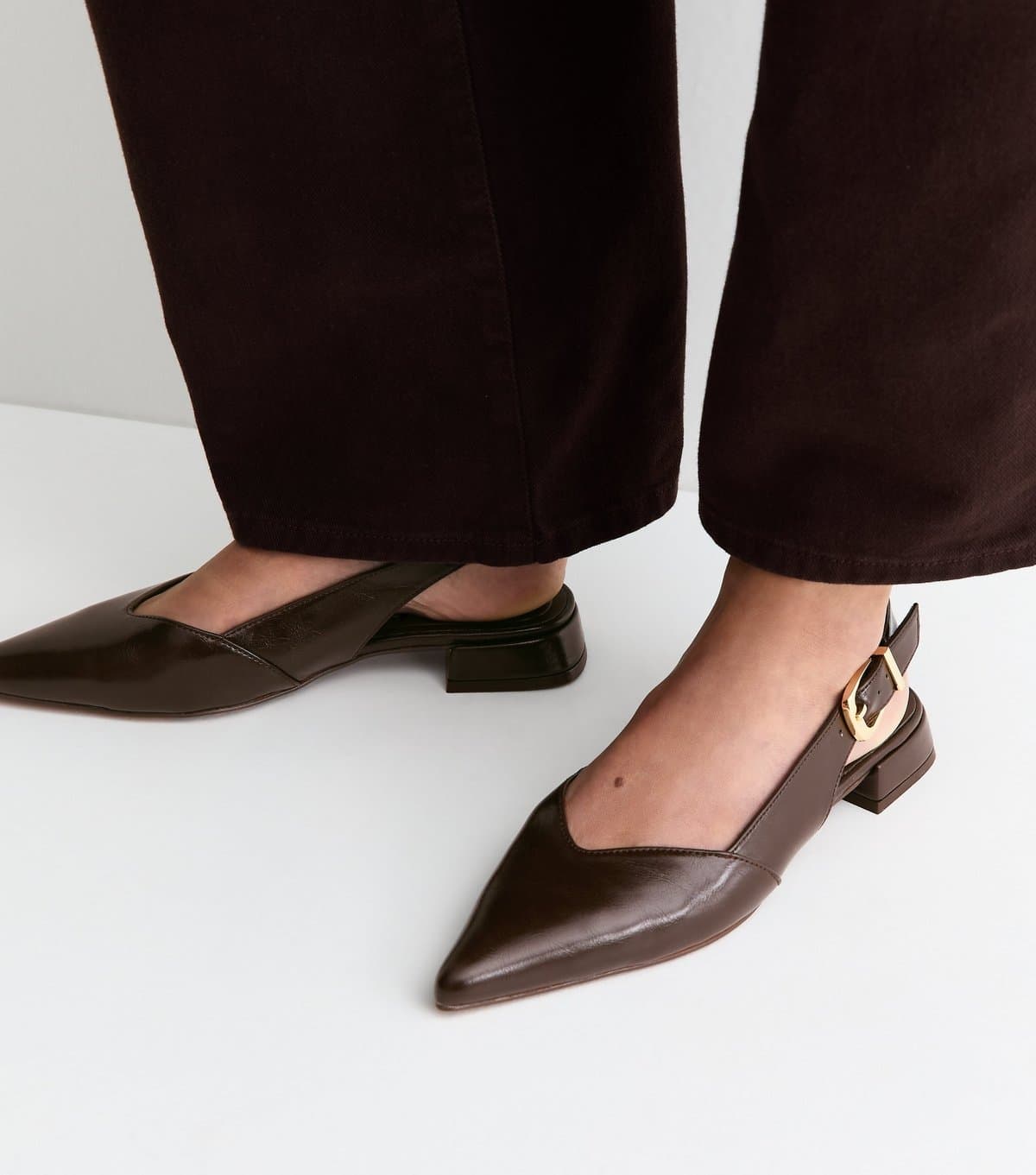 New Look Women's Dark Brown Faux Leather Pointed Toe Slingback Pumps Vegan New Look