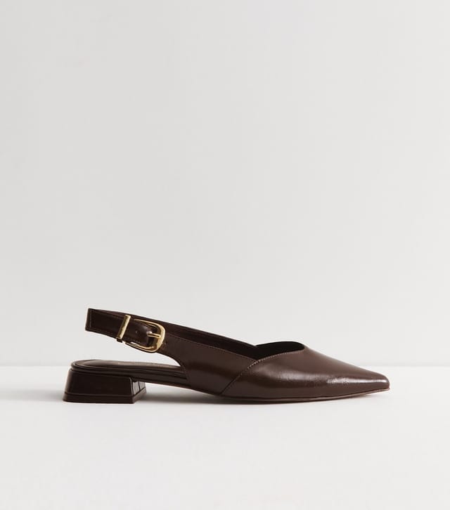 New Look Women's Dark Brown Faux Leather Pointed Toe Slingback Pumps Vegan New Look - 2