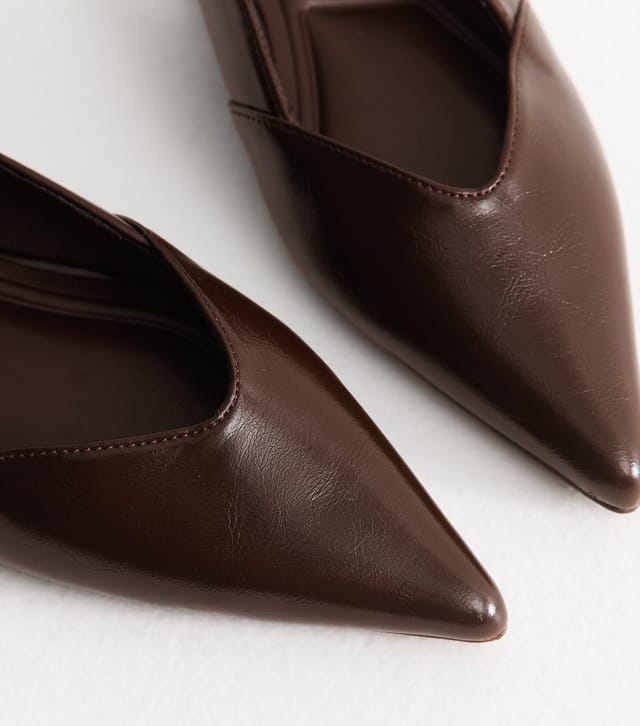 New Look Women's Dark Brown Faux Leather Pointed Toe Slingback Pumps Vegan New Look - 3