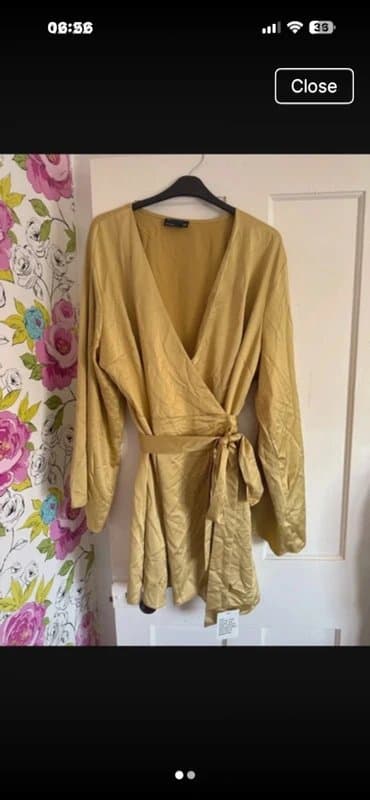ASOS Design ASOS design Satin Wrap Mini Dress gold– UK24/26