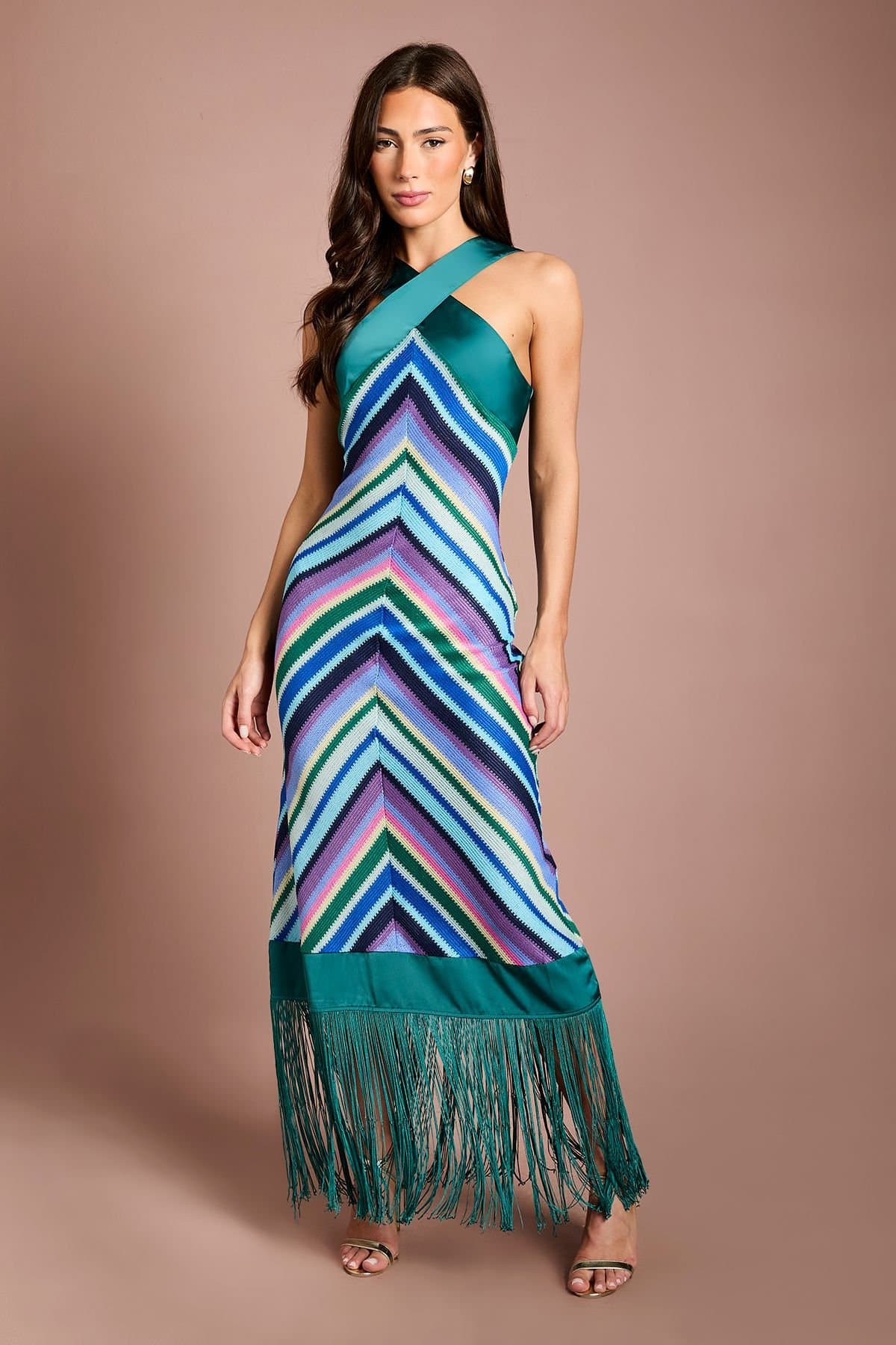 Coast Coast Women's Cross Neck Crochet Maxi Dress in Teal